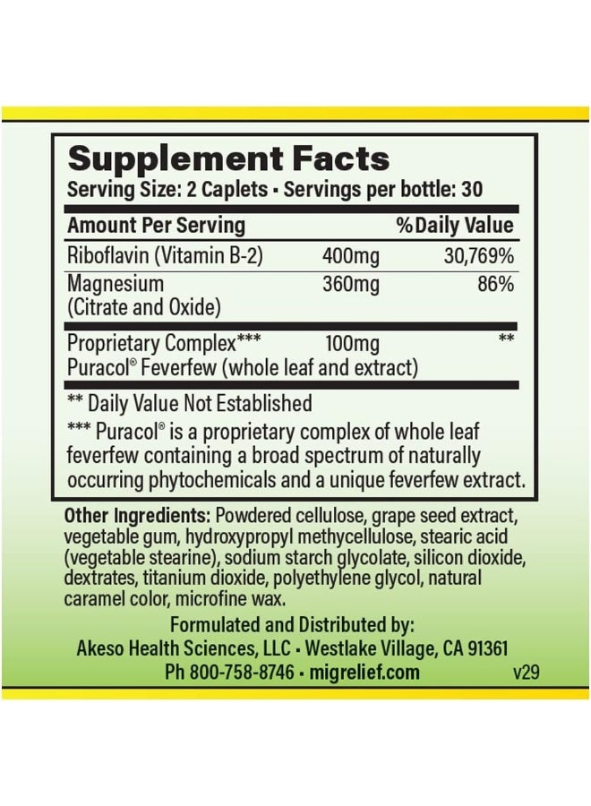 MigreLief Original Triple Therapy with Puracol (60 Caplets) - Image 3