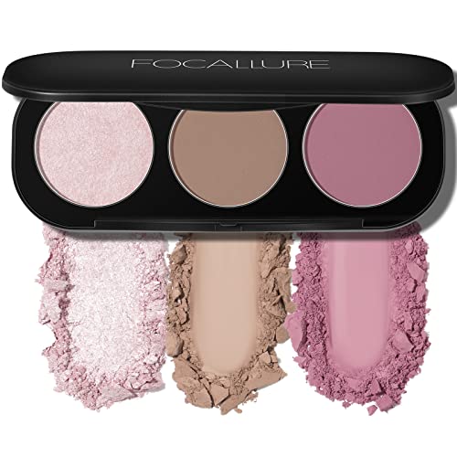 FOCALLURE Blush and Highlighter Palette3 in 1 Contour PaletteCrueltyFree Matte Bronzer PowderShimmer Illuminator Highlighters for a Glowing Look08 - Image 1