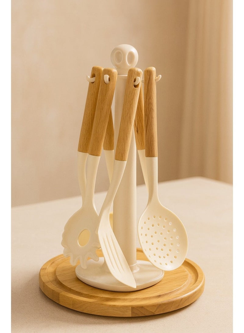 ايرس مجموعة أدوات مطبخ من السيليكون مكونة من 6 قطع بمقابض خشبية وحامل - مقاومة للحرارة والخدش، غير سامة، وسهلة التنظيف، مناسبة لأواني الطهي غير اللاصقة - Image 5
