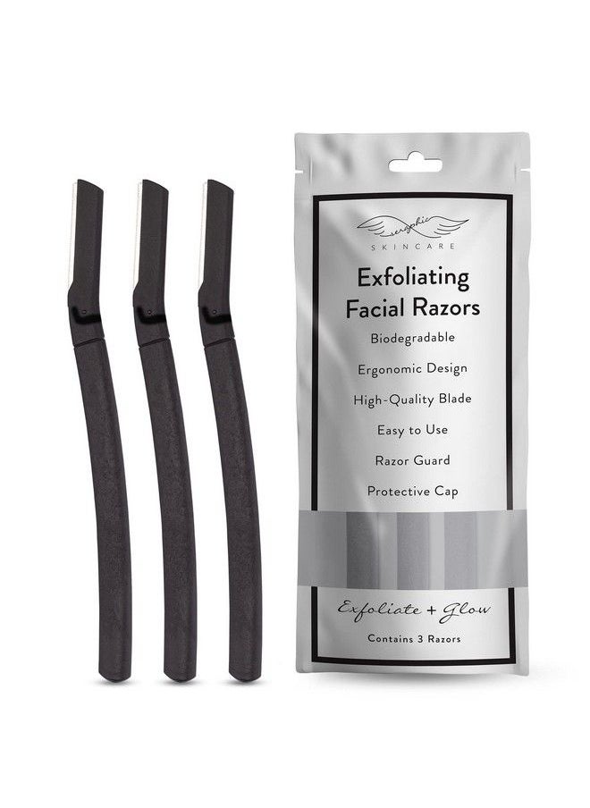 Seraphic Skincare - Exfoliating Facial Razors Dermaplaning Tool Removes Dead Surface Skin And Unwanted Facial Hair Swedish Stainless Steel Blade Biodegradable Black Handle And Cap 3 Razors - Image 1