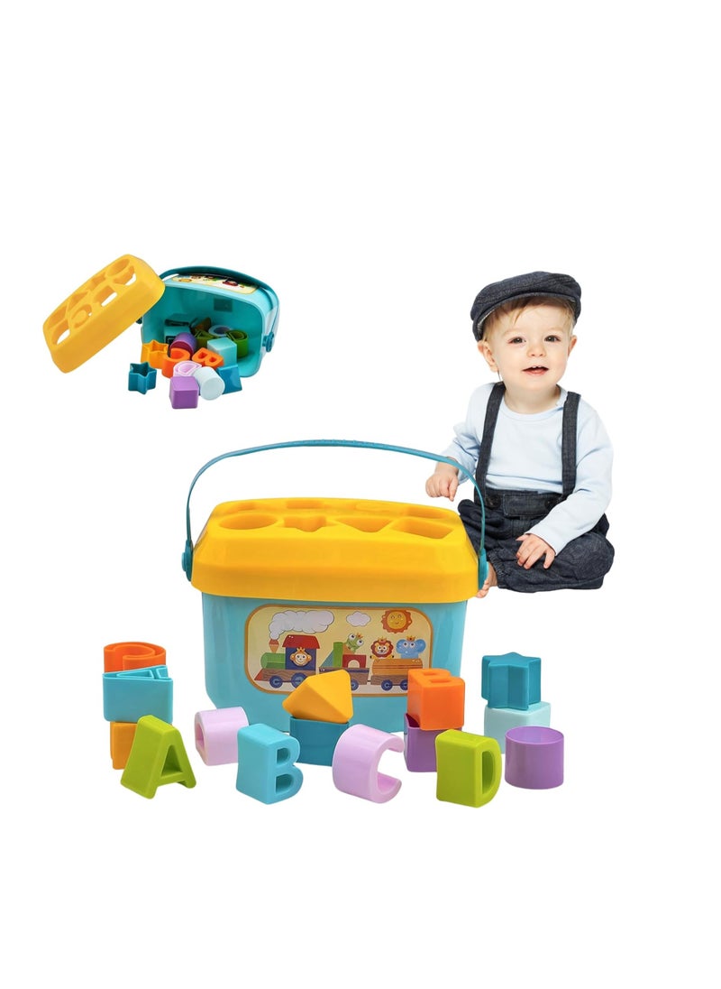 Mumz Planet Montessori Matching Toys Box Educational 16 Pieces Letters and Shapes Value Age 6 Months Gift for Kids. Plastic  - Image 1