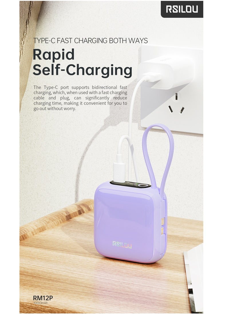 rsilou - rsilou 10000mAh Power Bank,PD, Built-in Type-C and Lightning Cables, 22.5W Fast Charging Per Port, 38.5 Total Max Output Power, Multi-Device Compatibility, Digital Display - Image 1