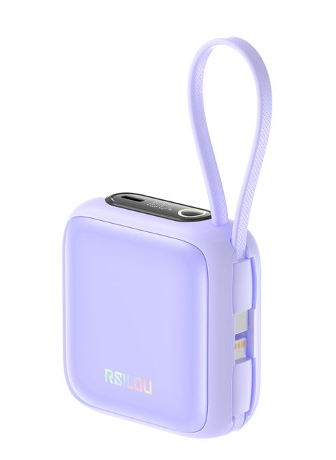 rsilou 10000mAh Power Bank,PD, Built-in Type-C and Lightning Cables, 22.5W Fast Charging Per Port, 38.5 Total Max Output Power, Multi-Device Compatibility, Digital Display