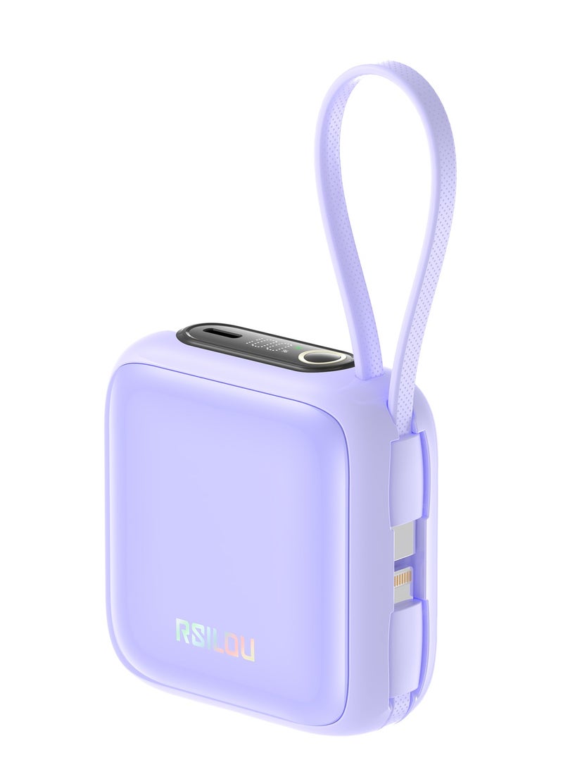 rsilou - rsilou 10000mAh Power Bank,PD, Built-in Type-C and Lightning Cables, 22.5W Fast Charging Per Port, 38.5 Total Max Output Power, Multi-Device Compatibility, Digital Display - Image 1