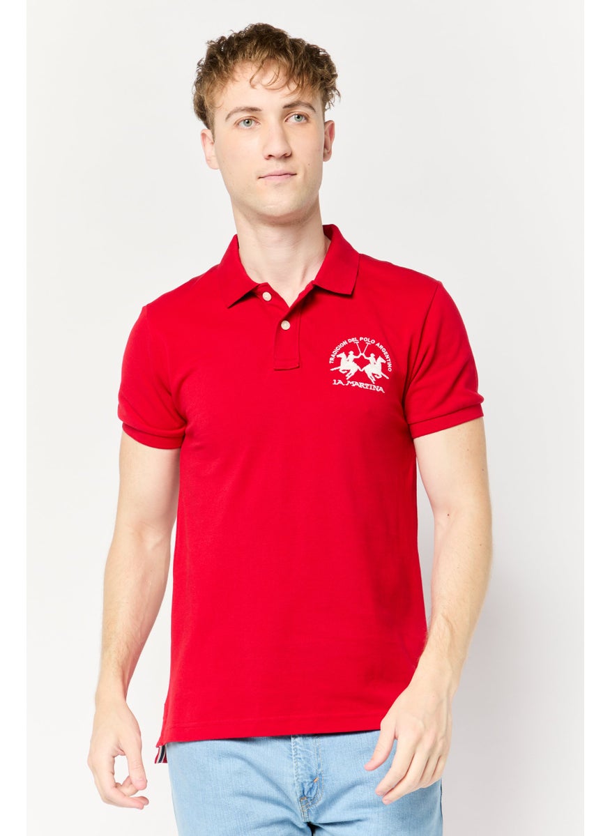 La Martina Men Regular Fit Embroidered Logo Short Sleeves Polo Shirt, Red  - Image 1
