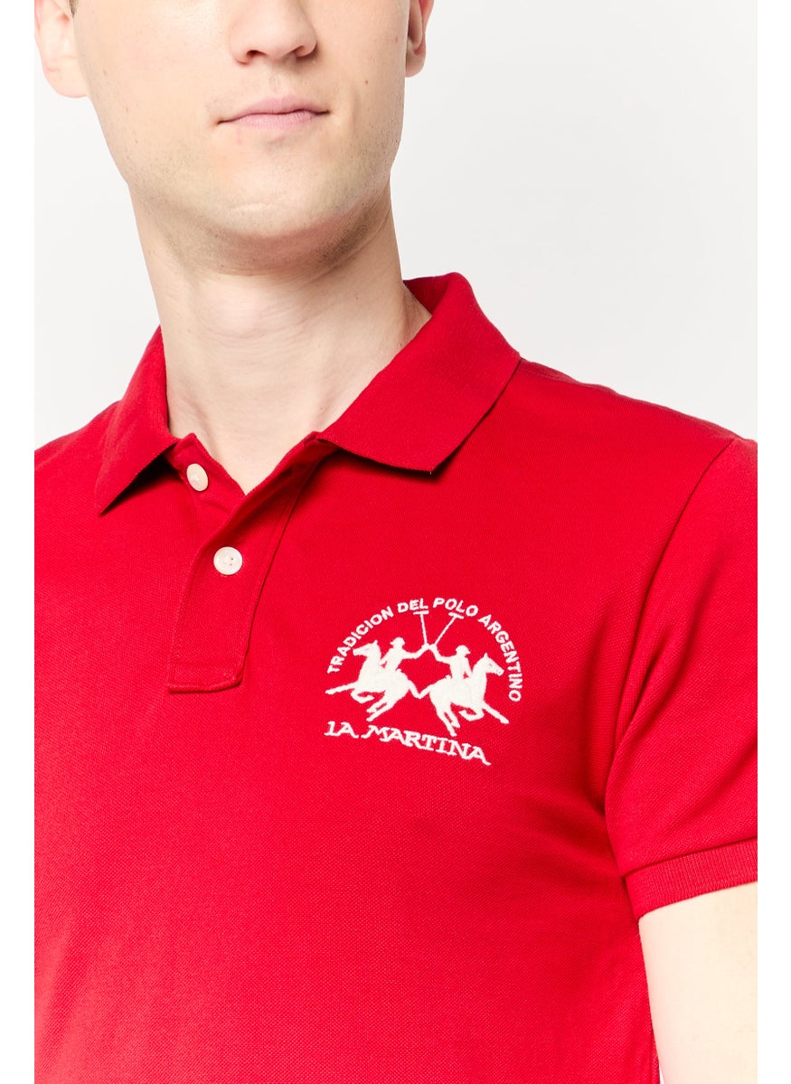 La Martina Men Regular Fit Embroidered Logo Short Sleeves Polo Shirt, Red  - Image 3