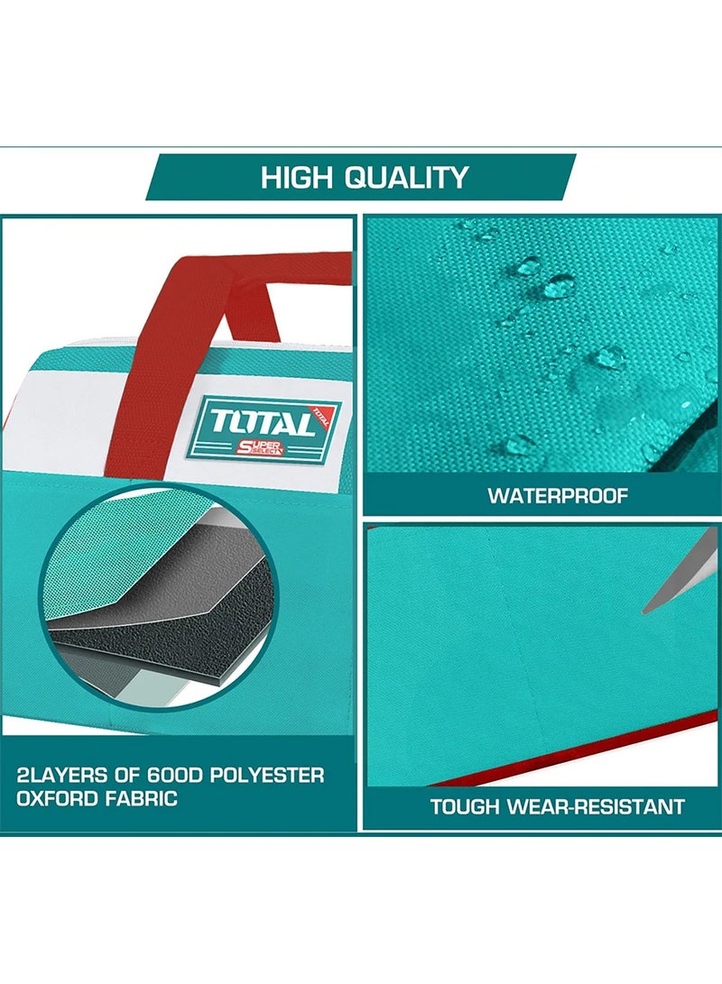 توتال حقيبة أدوات من توتال، باللونين الفيروزي والأحمر، مصنوعة من قماش أكسفورد 600D المقاوم للماء، بمقاس 33 × 21.5 × 18 سم، سعة تحمل تصل إلى 12 كجم، تحتوي على 6 جيوب خارجية - Image 3