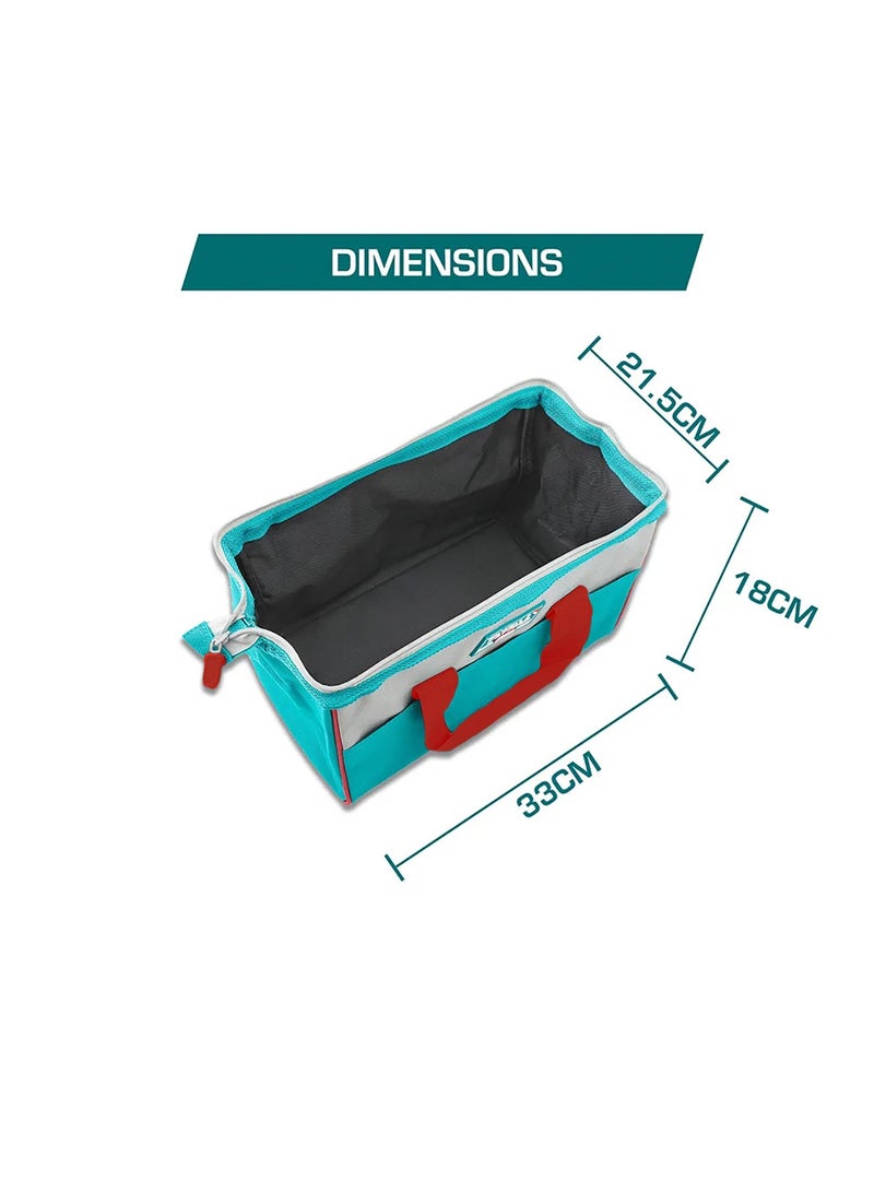 توتال حقيبة أدوات من توتال، باللونين الفيروزي والأحمر، مصنوعة من قماش أكسفورد 600D المقاوم للماء، بمقاس 33 × 21.5 × 18 سم، سعة تحمل تصل إلى 12 كجم، تحتوي على 6 جيوب خارجية - Image 2