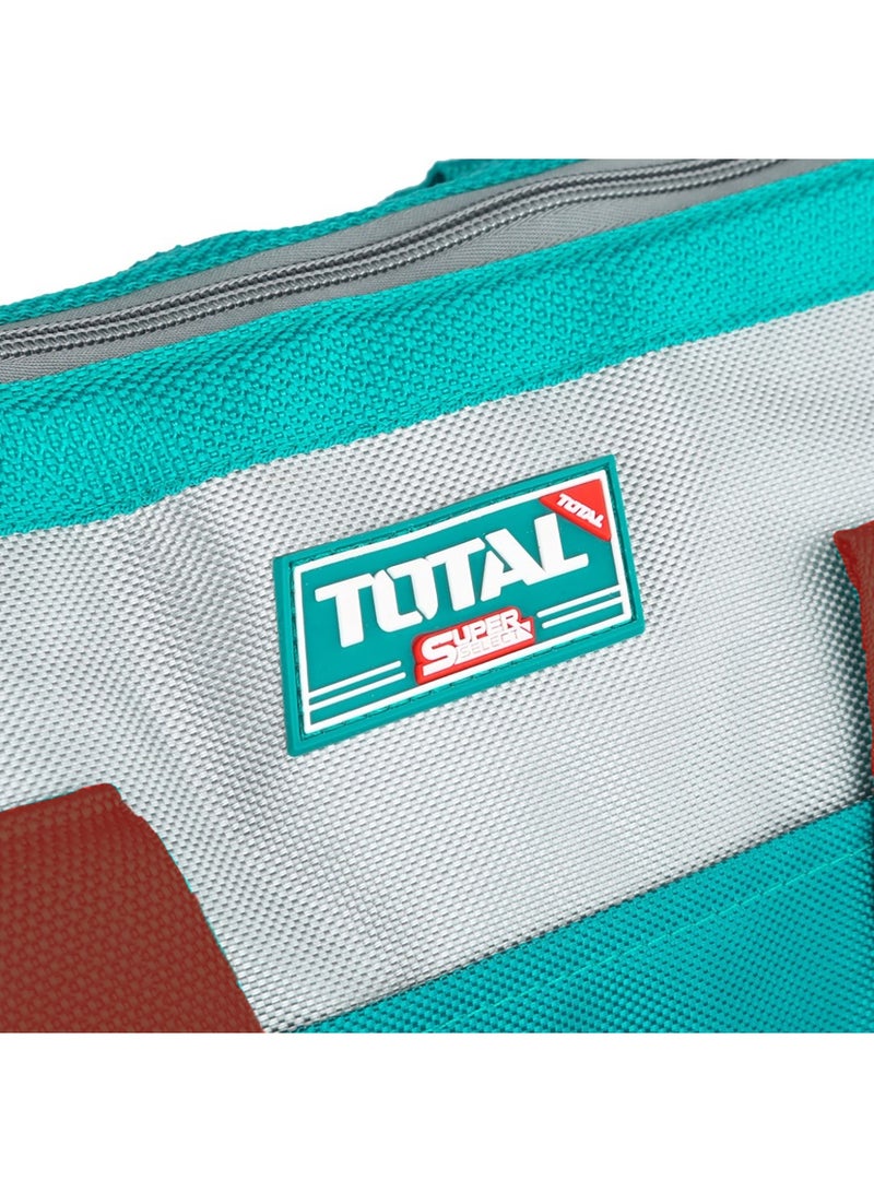 توتال حقيبة أدوات من توتال، باللونين الفيروزي والأحمر، مصنوعة من قماش أكسفورد 600D المقاوم للماء، بمقاس 33 × 21.5 × 18 سم، سعة تحمل تصل إلى 12 كجم، تحتوي على 6 جيوب خارجية - Image 4