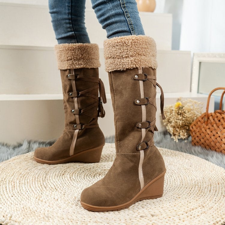 2022 large size back lace tassel high boots lamb wool snow boots - Image 2