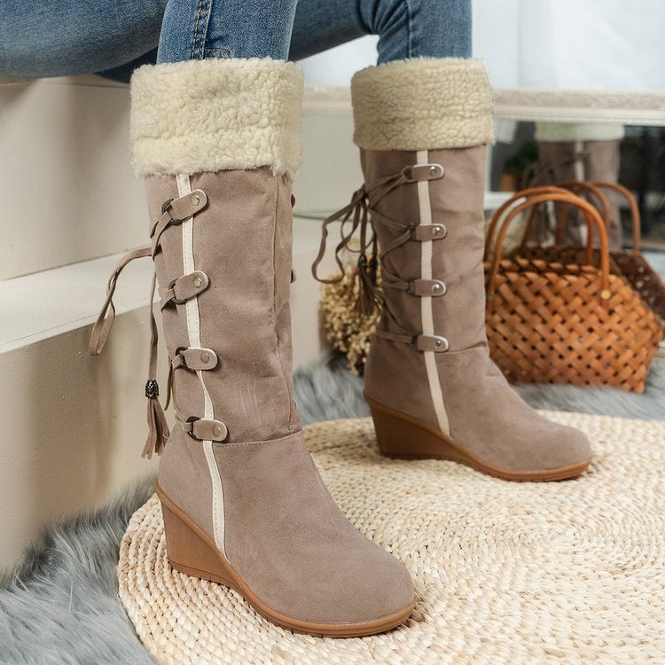2022 large size back lace tassel high boots lamb wool snow boots - Image 4