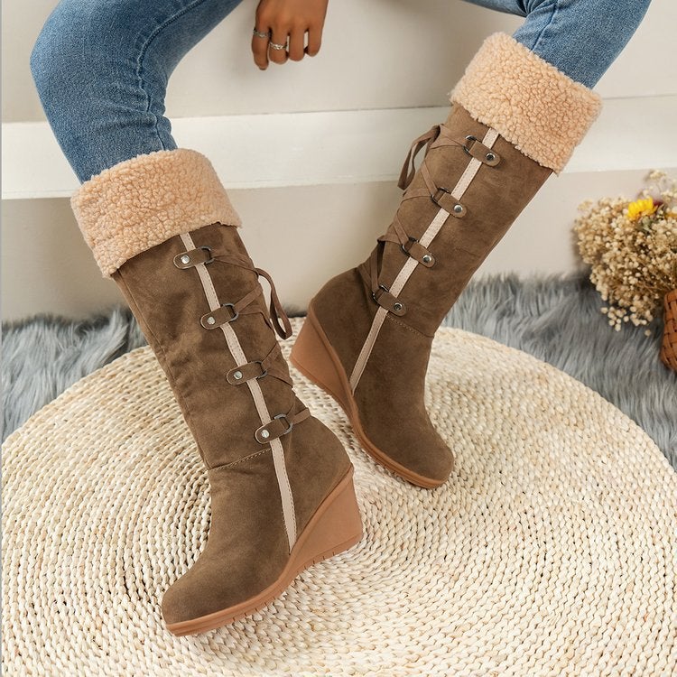 2022 large size back lace tassel high boots lamb wool snow boots - Image 5