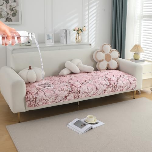 HOKIPO Polyester 1 Seater Printed Waterproof + Anti-Slip + Quick Dry Sofa Seat Mat, Blossom Flower Pink (AR-5229-P5*1) - Image 1