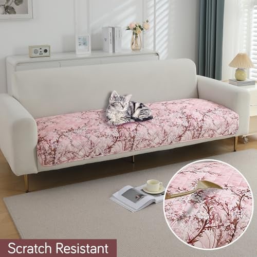 HOKIPO Polyester 1 Seater Printed Waterproof + Anti-Slip + Quick Dry Sofa Seat Mat, Blossom Flower Pink (AR-5229-P5*1) - Image 3