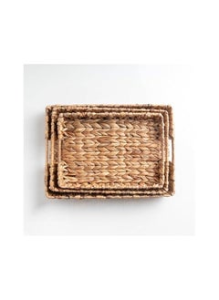 Spaceshoop Rattan Serving Tray with Handles Set of 3 Hand Woven Wicker Tray Rustic Decorative Tray for Breakfast Drinks Snack Bread for Coffee Table Bar Dinner Parties Kitchen Organizer Rectangular 30-35-40  - Image 1