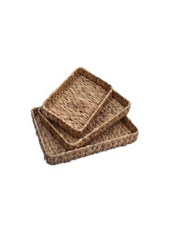 Spaceshoop Rattan Serving Tray with Handles Set of 3 Hand Woven Wicker Tray Rustic Decorative Tray for Breakfast Drinks Snack Bread for Coffee Table Bar Dinner Parties Kitchen Organizer Rectangular 30-35-40  - Image 2