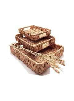 Spaceshoop Rattan Serving Tray with Handles Set of 3 Hand Woven Wicker Tray Rustic Decorative Tray for Breakfast Drinks Snack Bread for Coffee Table Bar Dinner Parties Kitchen Organizer Rectangular 30-35-40  - Image 3