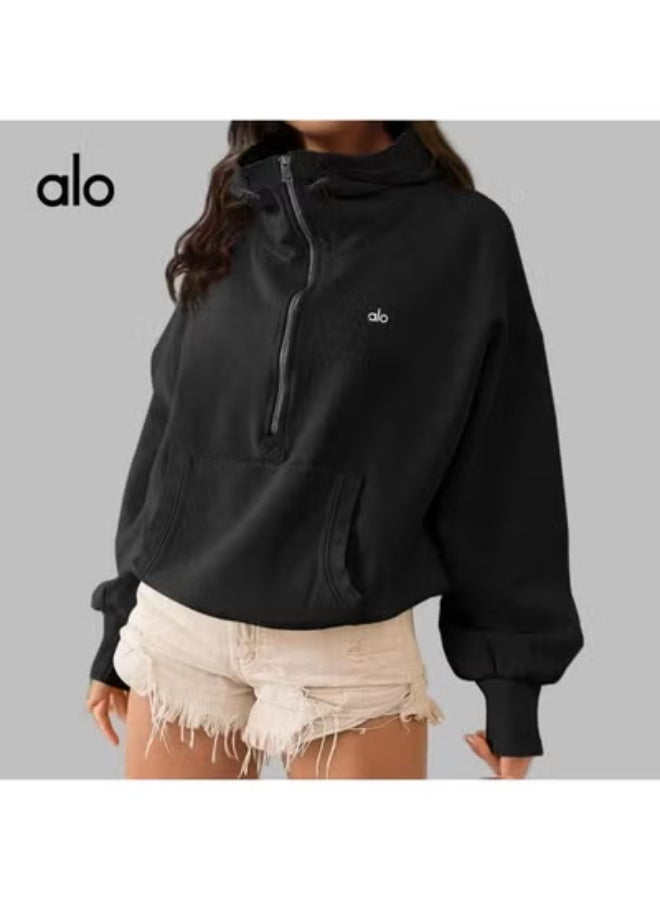 alo same color hoodie, zipper sweatshirt, drawstring long sleeved jacket, sporty style, slim fit, yoga hoodie - Image 1