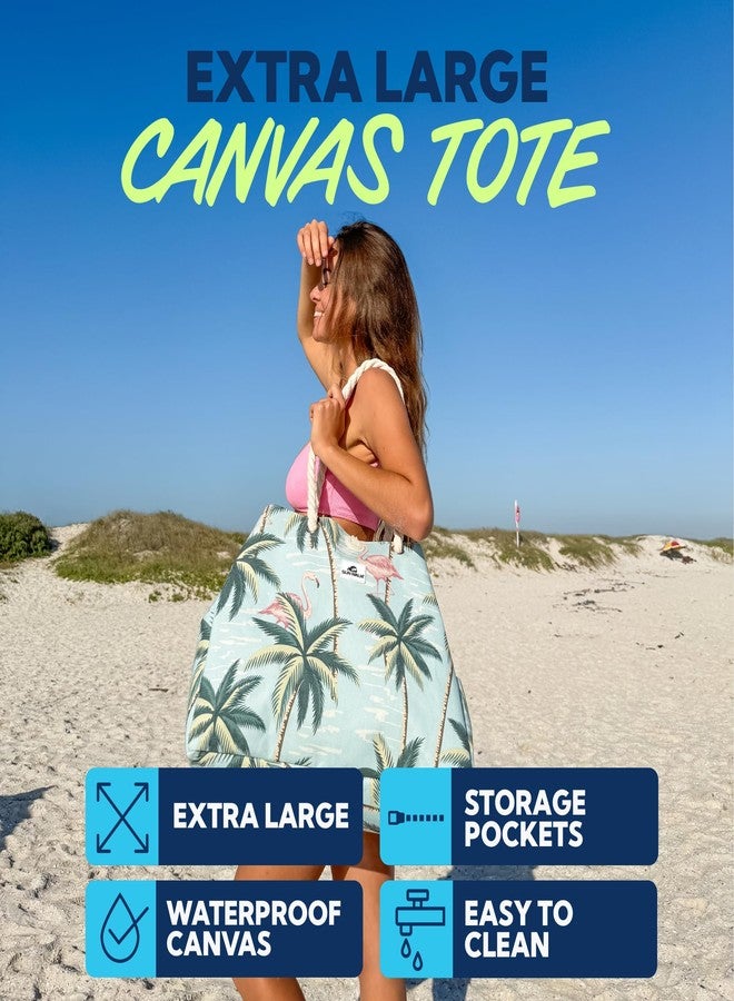 SUN NINJA XL Canvas Beach Tote Bag - Water-Resistant Beach Tote Bag with Pockets - Large Pool Bags and Totes - Cute Big Summer Tote Travel Beach Bag - 15x20 (38.1x50.8cm) Flowers - Image 2