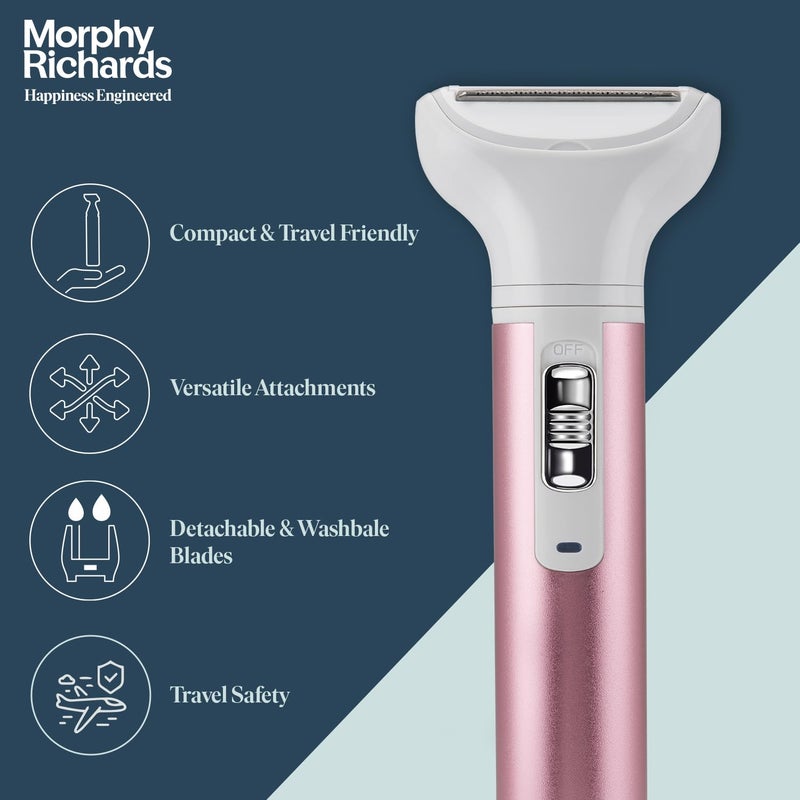 morphy richards طقم العناية 5 في 1 من iDazzle | ماكينة قص الشعر للوجه والجسم للنساء | قابلة لإعادة الشحن | آلة إزالة الشعر للنساء | وردي - Image 5