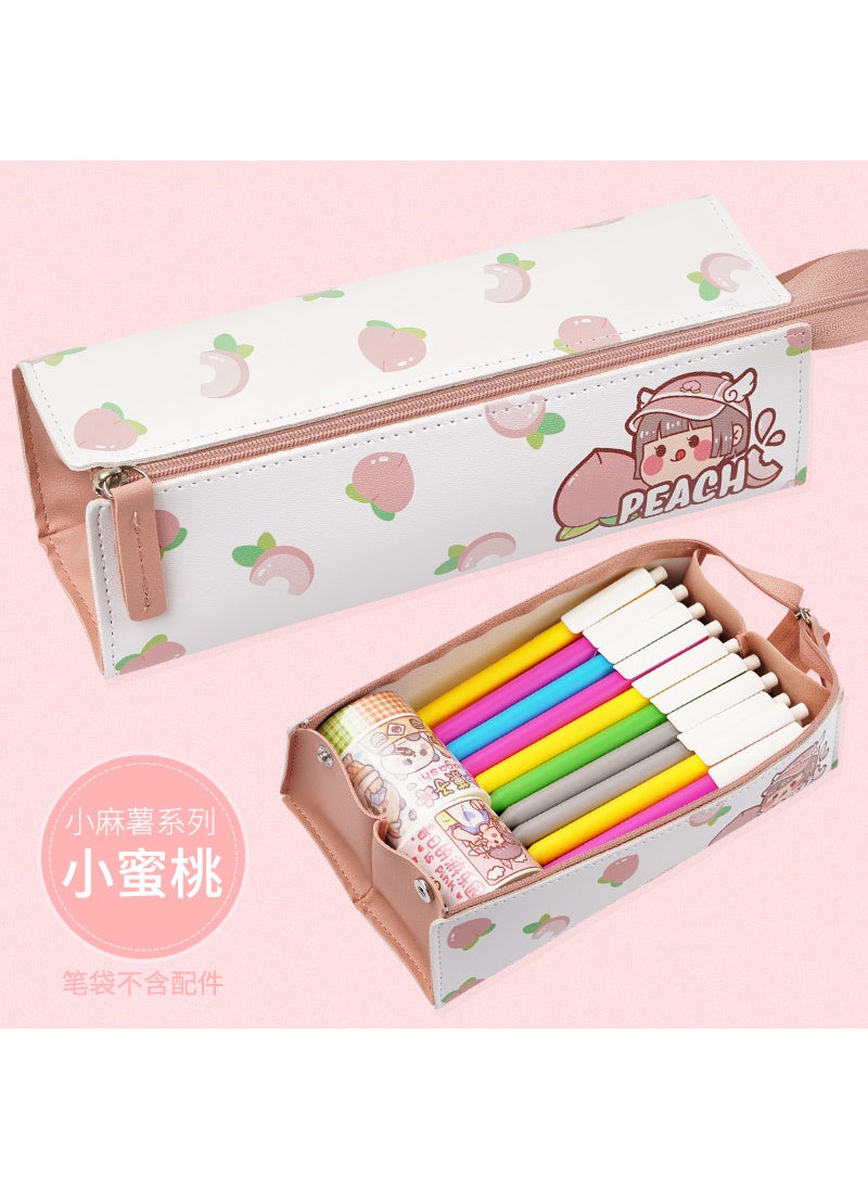 Generic - Large Capacity Twisted Straw Pen Bag Girls Elementary School Stationery Box Trendy School Supplies Girls Primary Little Peach [No Gift]] - Image 1