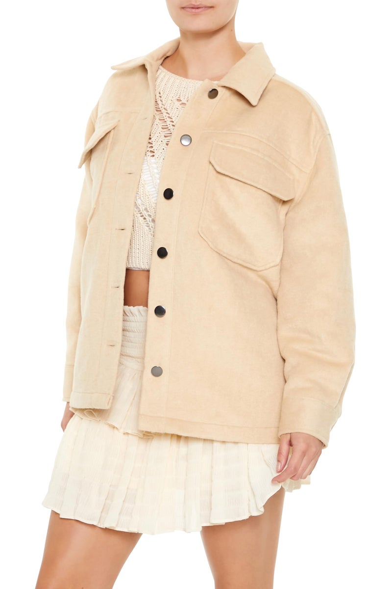 Forever 21 Women's Plus Size Faux Suede Shacket Tan Large - Image 4