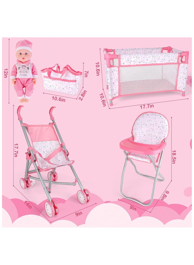 صندوق العاب دمية طفل مع عربة أطفال ومجموعة من الملحقات للأطفال فوق سن 3 سنوات - Image 4