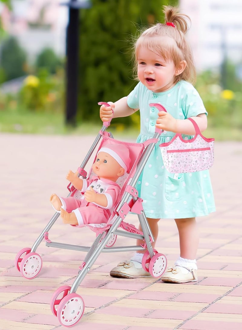 صندوق العاب دمية طفل مع عربة أطفال ومجموعة من الملحقات للأطفال فوق سن 3 سنوات - Image 3