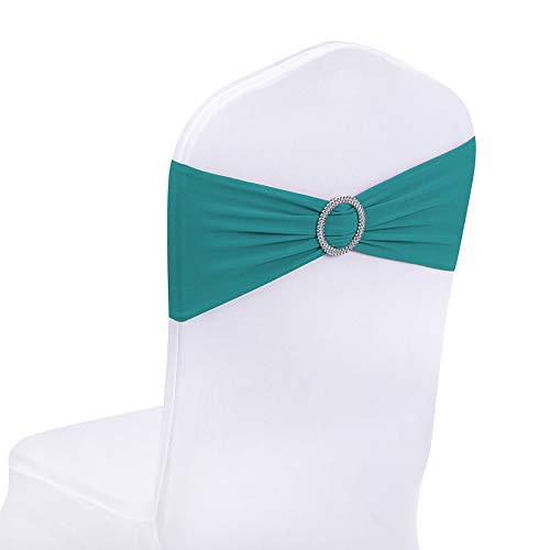 Peomeise 50pcs Turquoise Spandex Chair Sashes with Buckle Slider for Wedding, Party Decoration - Image 1