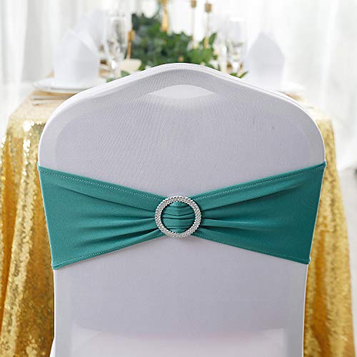 Peomeise 50pcs Turquoise Spandex Chair Sashes with Buckle Slider for Wedding, Party Decoration - Image 3