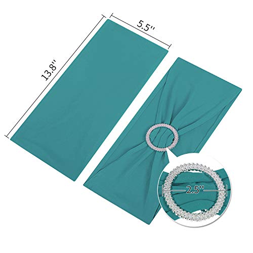 Peomeise 50pcs Turquoise Spandex Chair Sashes with Buckle Slider for Wedding, Party Decoration - Image 4