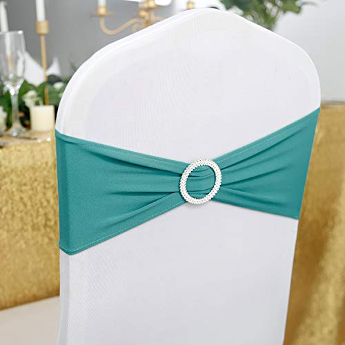 Peomeise 50pcs Turquoise Spandex Chair Sashes with Buckle Slider for Wedding, Party Decoration - Image 2