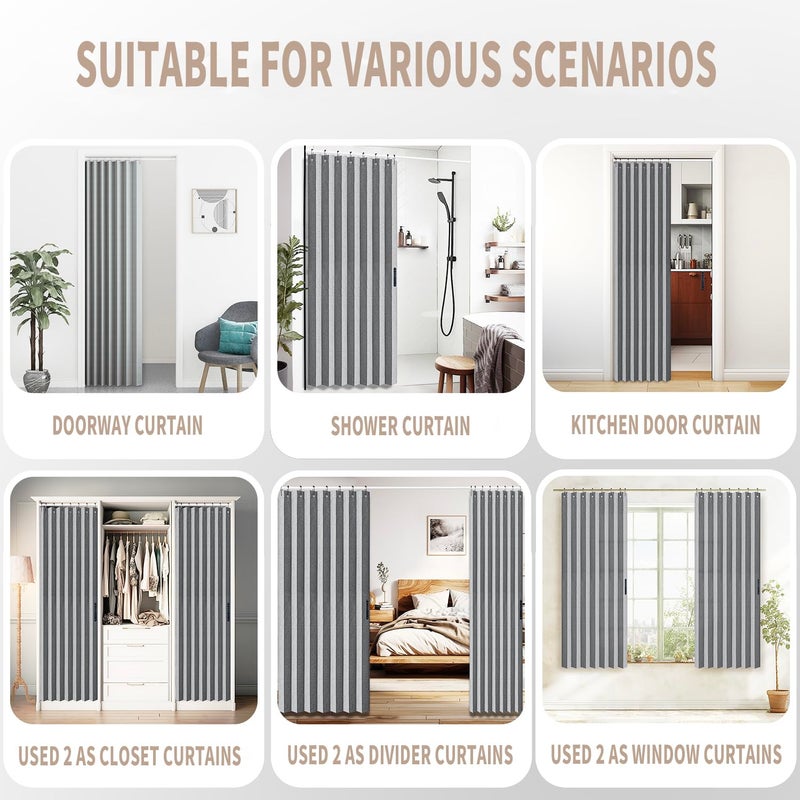 Vatge Closet Curtain for Open Closet  Pleated Folding Curtains for Doorway  Privacy Room Divider for Separation 1 Panel with Tieback  W39 x L78  Grey - Image 5