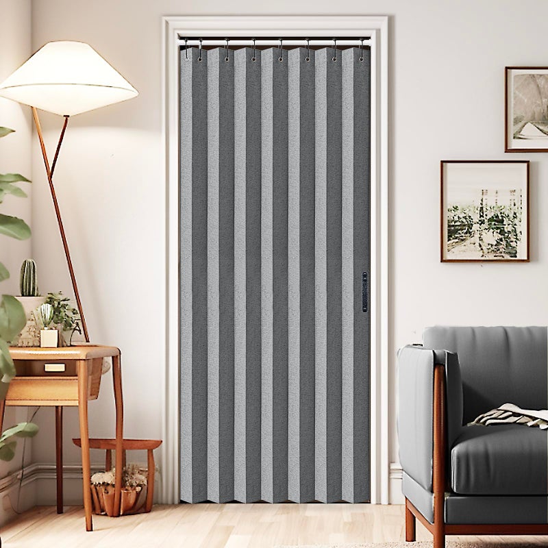 Vatge Closet Curtain for Open Closet  Pleated Folding Curtains for Doorway  Privacy Room Divider for Separation 1 Panel with Tieback  W39 x L78  Grey - Image 1