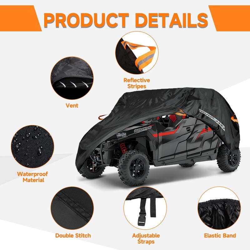 NEVERLAND UTV Cover Waterproof Outdoor - Oxford Cloth Compatible with Polaris RZR Yamaha Can-Am Defender Kawasaki Ranger Cover 4-6 Passenger Black (Up to 169") - Image 4