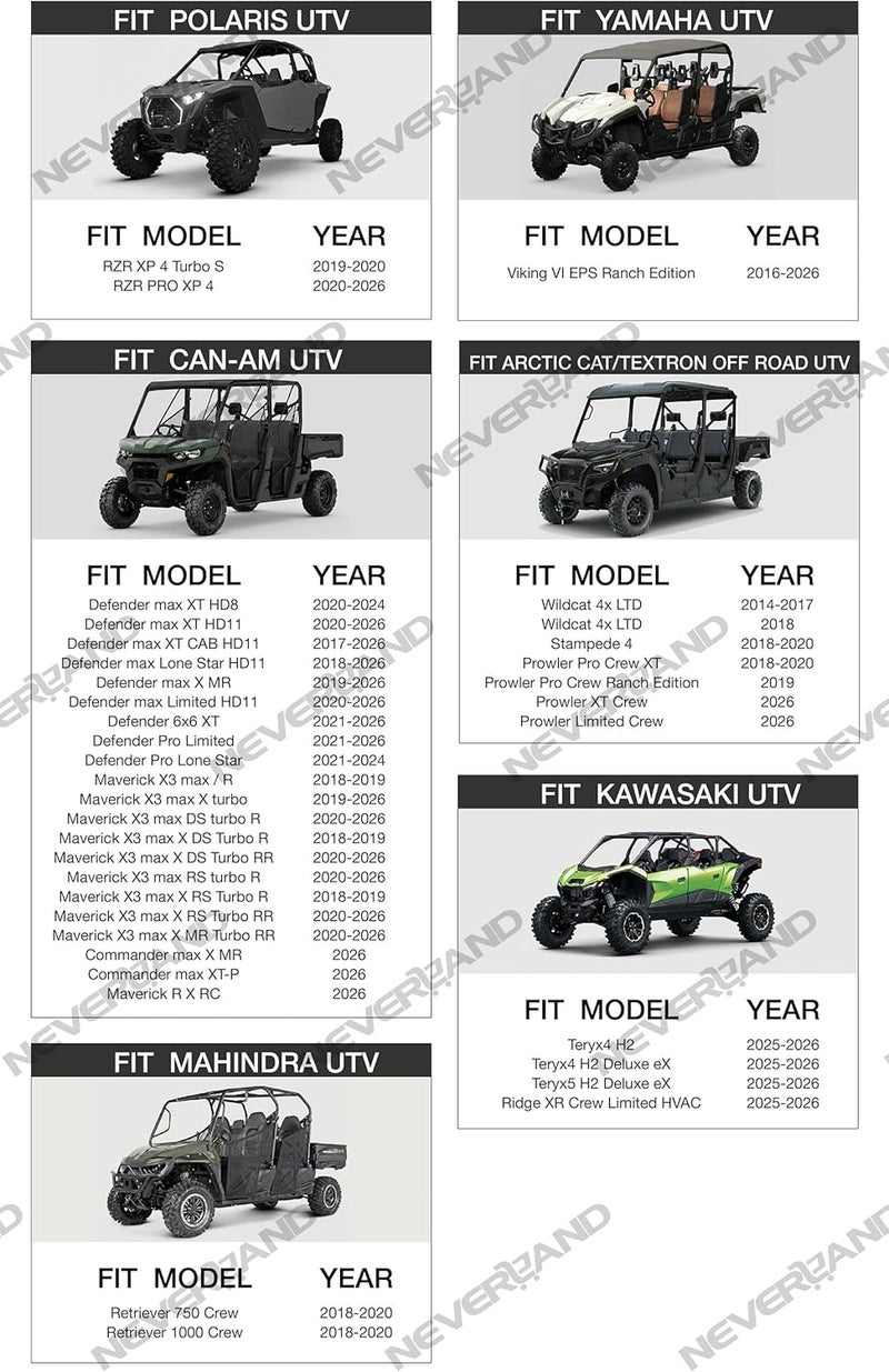 NEVERLAND UTV Cover Waterproof Outdoor - Oxford Cloth Compatible with Polaris RZR Yamaha Can-Am Defender Kawasaki Ranger Cover 4-6 Passenger Black (Up to 169") - Image 2