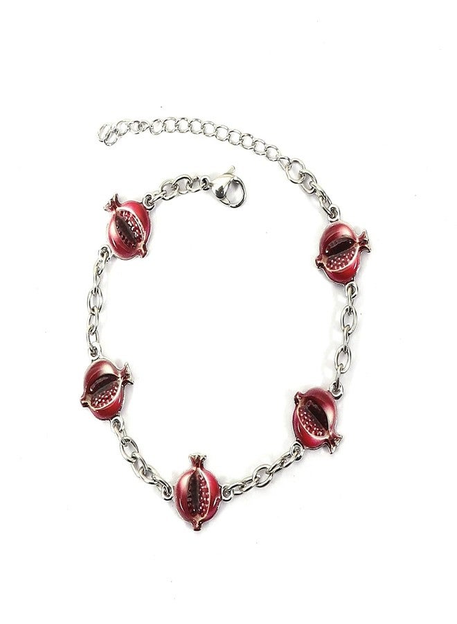 Dainty Fruit, Flower Charm Bracelet for Women Friendship Adjustable Link Chain Bracelet (Pomegranate)