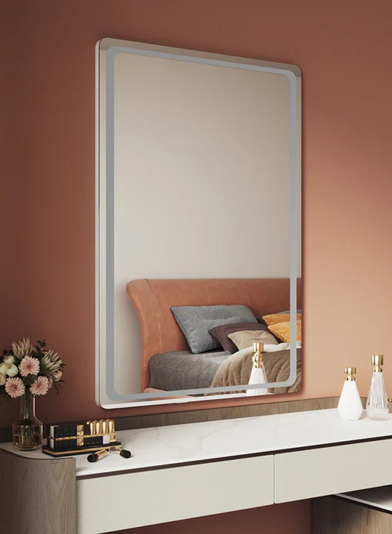 تايمي مرآة حائط 60×40 سم - مرآة بتصميم أنيق مع 3 مستويات إضاءة أمامية وخلفية - مرآة مكياج لغرفة الملابس وغرفة المعيشة والكونسول والمدخل - Image 2