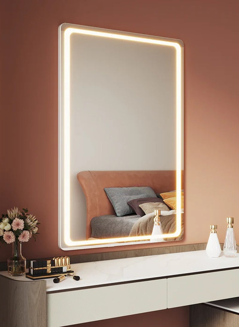 تايمي مرآة حائط 60×40 سم - مرآة بتصميم أنيق مع 3 مستويات إضاءة أمامية وخلفية - مرآة مكياج لغرفة الملابس وغرفة المعيشة والكونسول والمدخل - Image 1