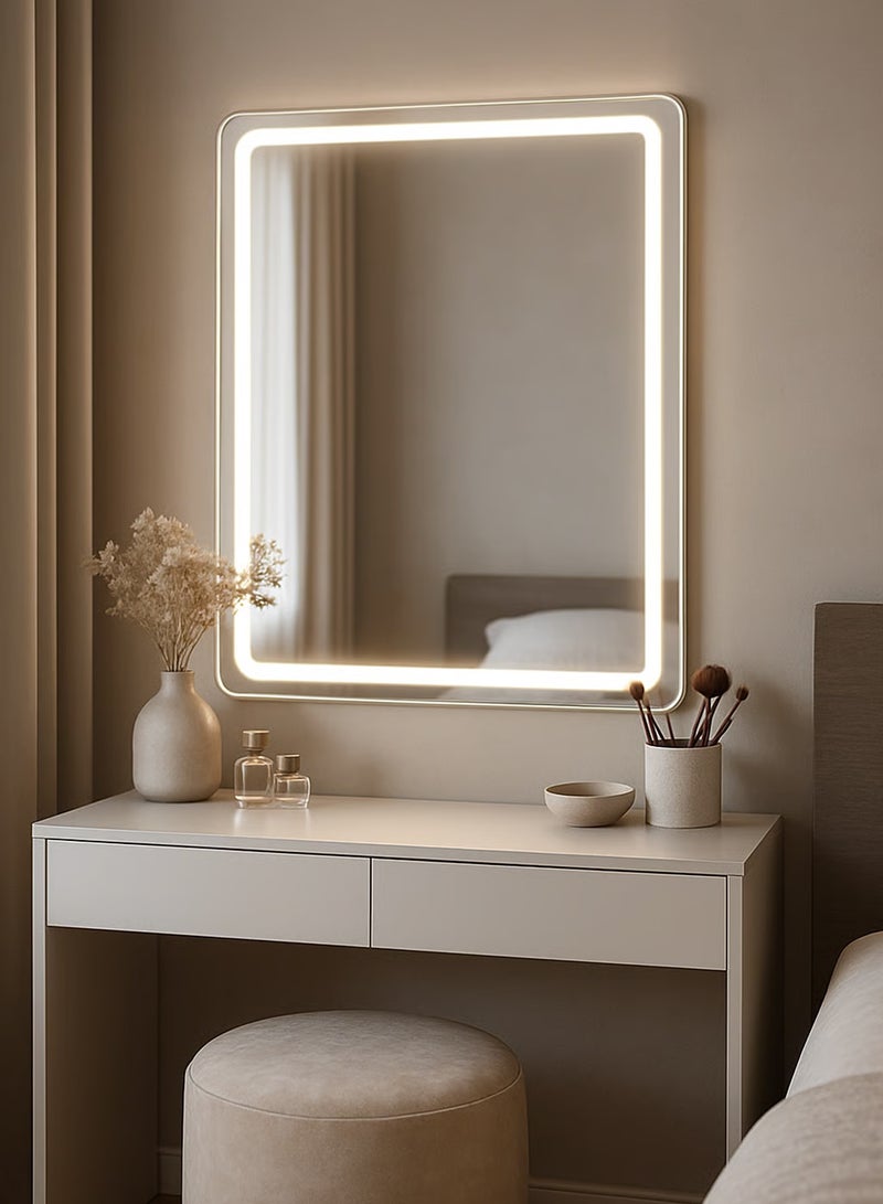 تايمي مرآة حائط 60×40 سم - مرآة بتصميم أنيق مع 3 مستويات إضاءة أمامية وخلفية - مرآة مكياج لغرفة الملابس وغرفة المعيشة والكونسول والمدخل - Image 4