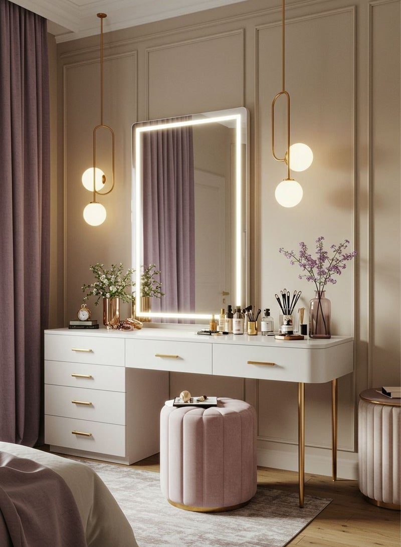 تايمي مرآة حائط 60×40 سم - مرآة بتصميم أنيق مع 3 مستويات إضاءة أمامية وخلفية - مرآة مكياج لغرفة الملابس وغرفة المعيشة والكونسول والمدخل - Image 5