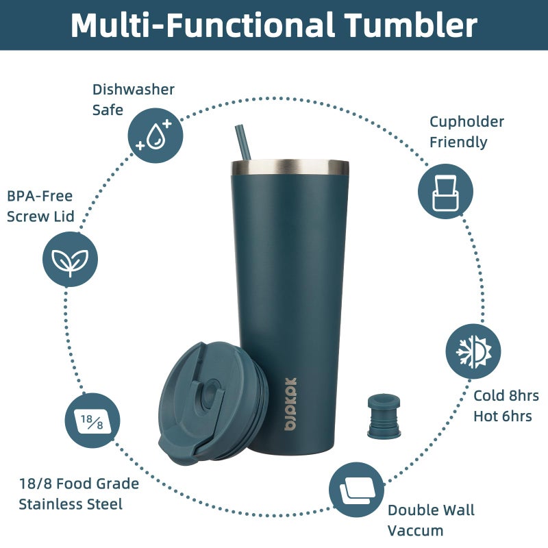 BJPKPK 26oz Stainless Steel Insulated Tumbler With lid And Straw Travel Coffee Thermal Tumblers Cup For Women And Men,Navy Blue - Image 3