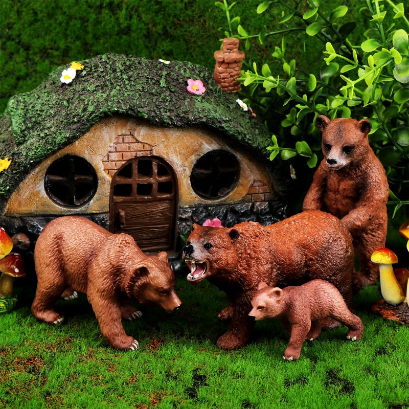 Beupy 4 Pack Realistic Bear Figurines Toys Plastic Forest Animal Brown Bear Family Figures Educational Learning Playset Small Brown Bear Toys Miniature Woodland Creature Party Supplies Cake Toppers - Image 4