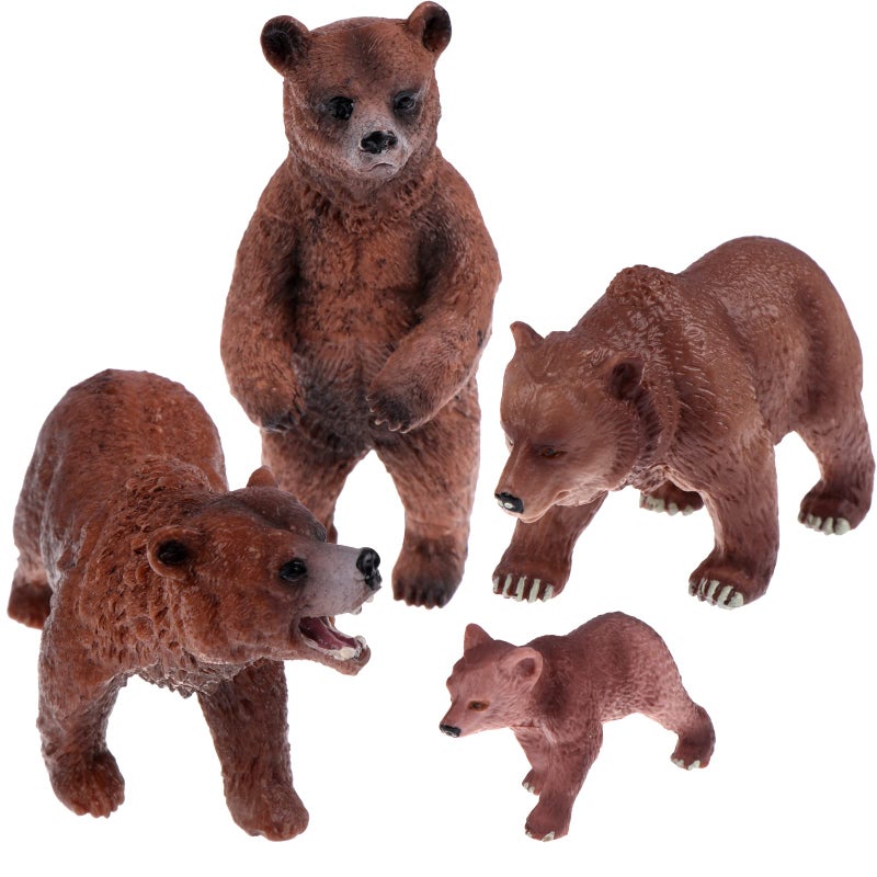 Beupy 4 Pack Realistic Bear Figurines Toys Plastic Forest Animal Brown Bear Family Figures Educational Learning Playset Small Brown Bear Toys Miniature Woodland Creature Party Supplies Cake Toppers - Image 1