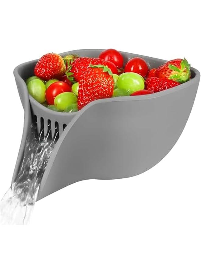 هوكور سلة تصريف متعددة الوظائف، وعاء مصفاة صغير مع فوهة لغسل سلطة الفواكه والخضروات، مصفاة باستا سيليكون آمنة للغسل في غسالة الصحون - Image 1
