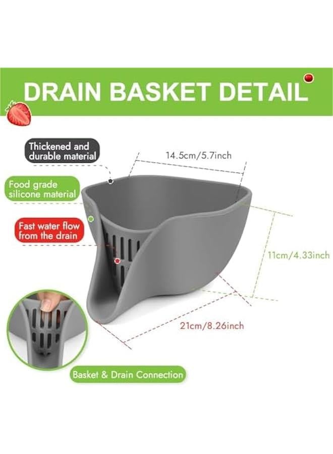 هوكور سلة تصريف متعددة الوظائف، وعاء مصفاة صغير مع فوهة لغسل سلطة الفواكه والخضروات، مصفاة باستا سيليكون آمنة للغسل في غسالة الصحون - Image 2