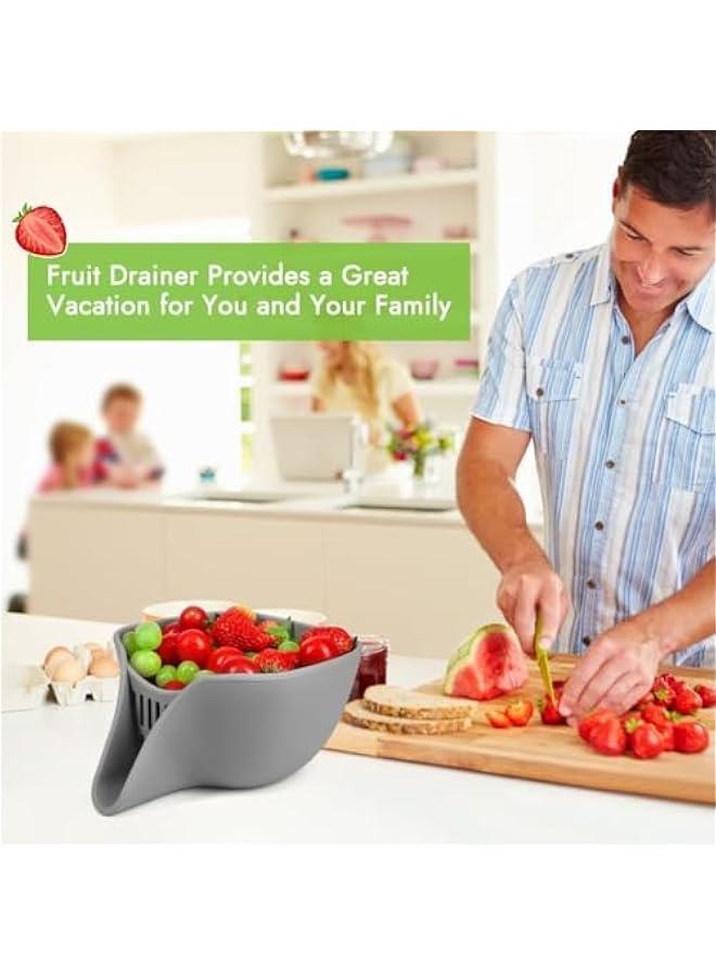 هوكور سلة تصريف متعددة الوظائف، وعاء مصفاة صغير مع فوهة لغسل سلطة الفواكه والخضروات، مصفاة باستا سيليكون آمنة للغسل في غسالة الصحون - Image 3