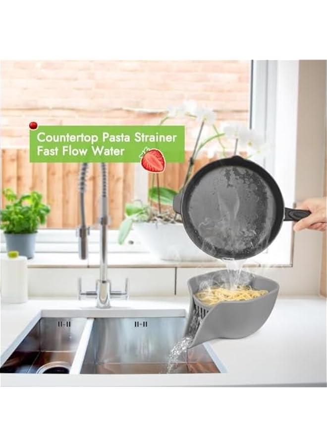 هوكور سلة تصريف متعددة الوظائف، وعاء مصفاة صغير مع فوهة لغسل سلطة الفواكه والخضروات، مصفاة باستا سيليكون آمنة للغسل في غسالة الصحون - Image 5