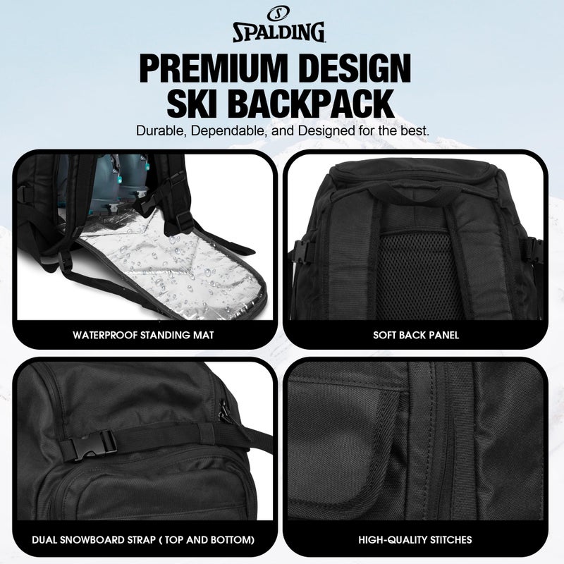 Spalding Ski Boot Bag Backpack | 50L Waterproof Skiing and Snowboarding Travel Bag for Skis Snowboard Helmet Boots & Sports Gear Equipment | Gift for Men and Women - Image 3