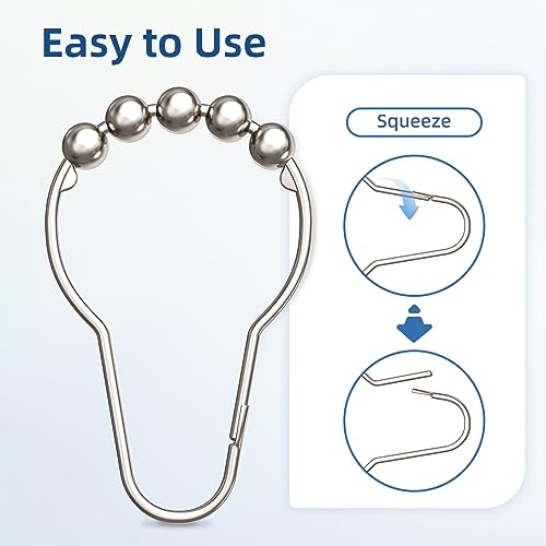 Titanker Shower Curtain Hooks Rings, Rust-Resistant Metal Shower Curtain Hooks for Bathroom Shower Rods Shower Hooks Shower Rings for Curtain - Set of 12, Nickel - Image 2